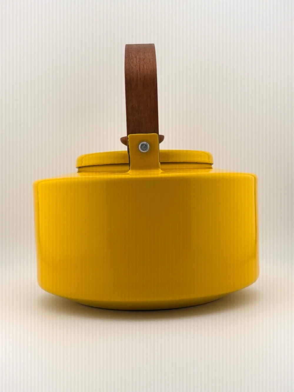 Vintage Copco Yellow Enamel Tea Kettle With Teak Handle And Knob